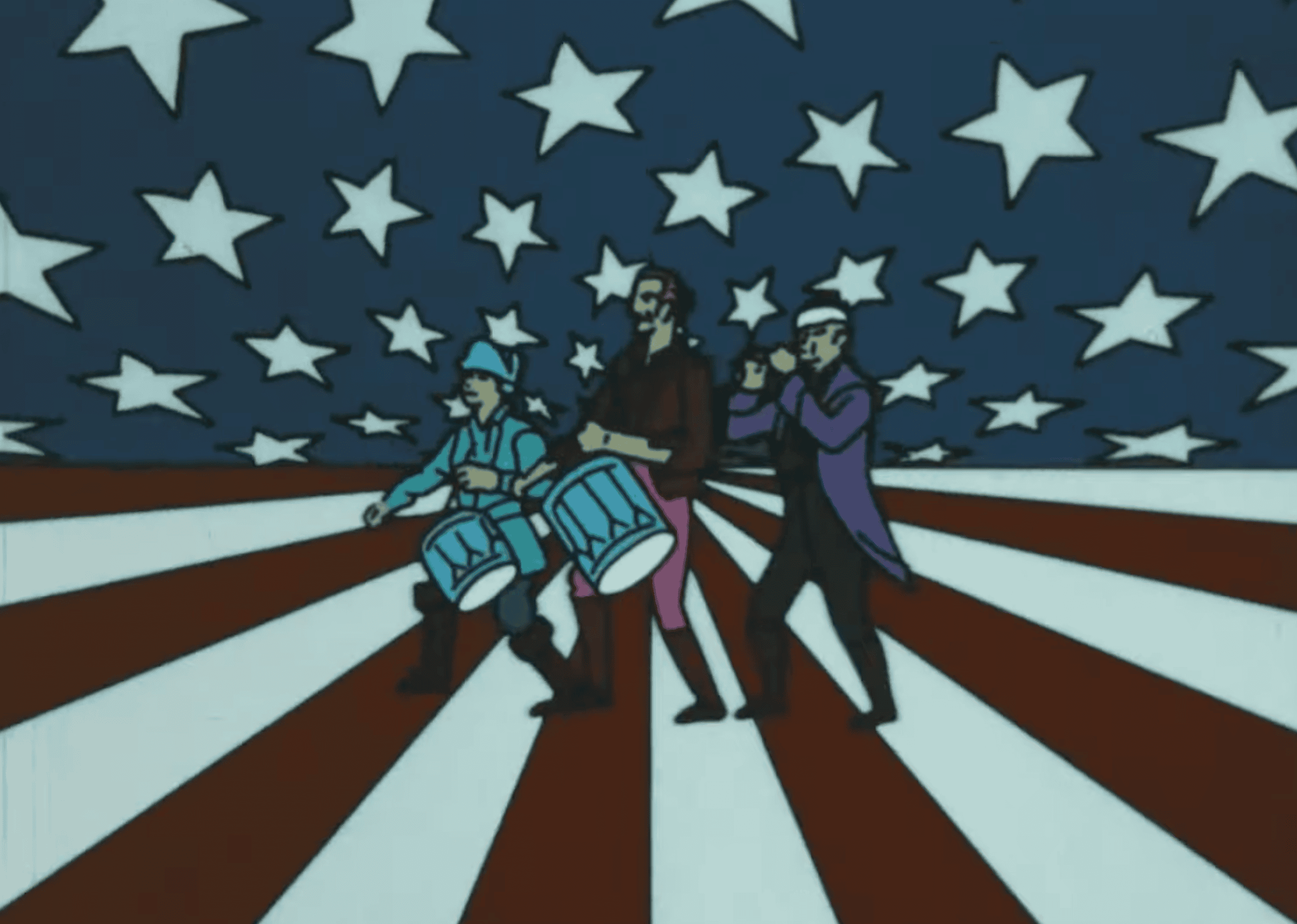 Psychedelic image of military drum and fife players